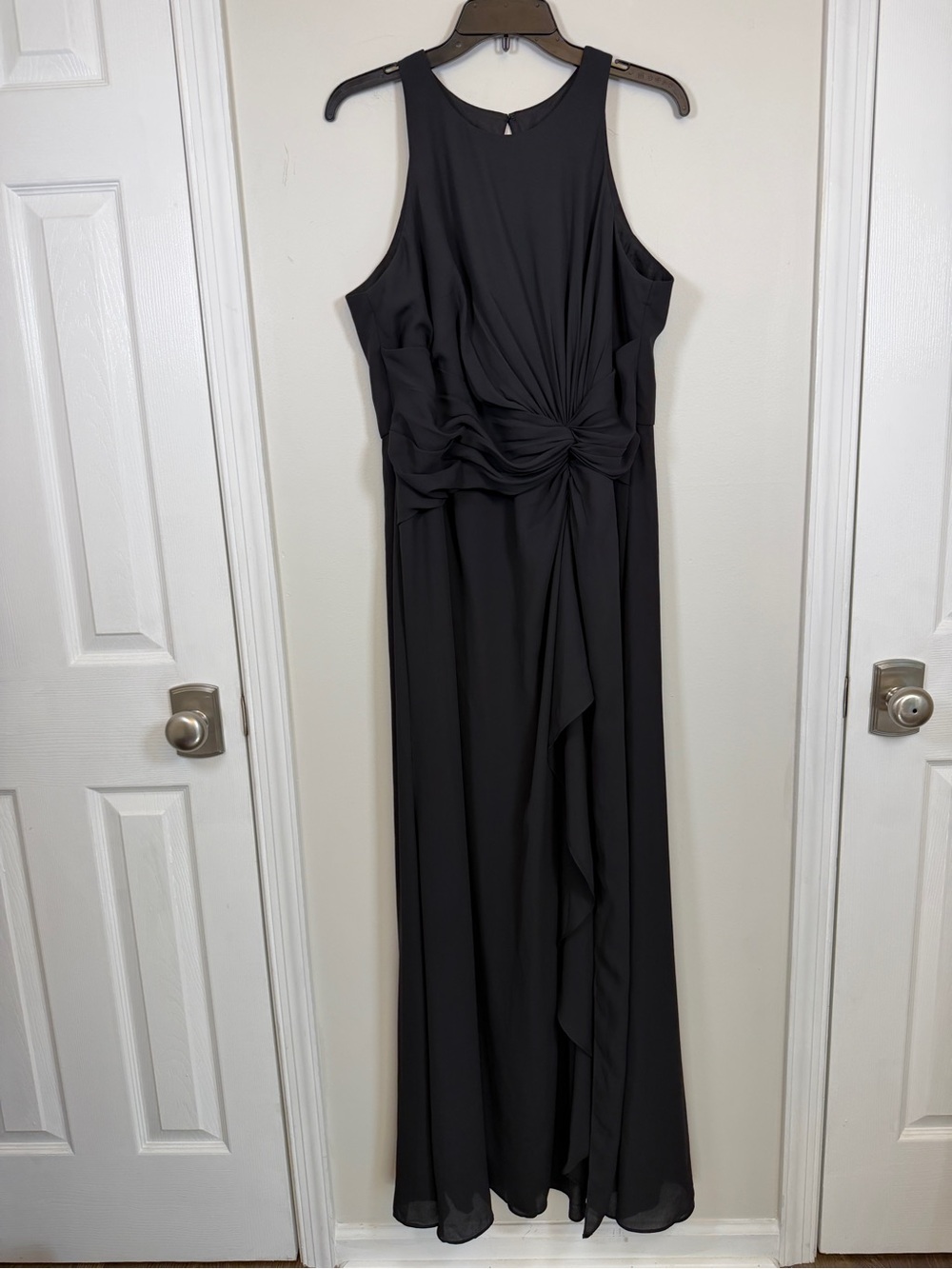 David’s Bridal Black Evening Gown Size 16 High Neck Pleated Twist Formal Gown